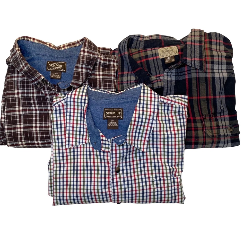 Lot 3 Mens 2XT Tall‎ Plaid Work Shirts C.E. Schmidt Cotton Button Front
